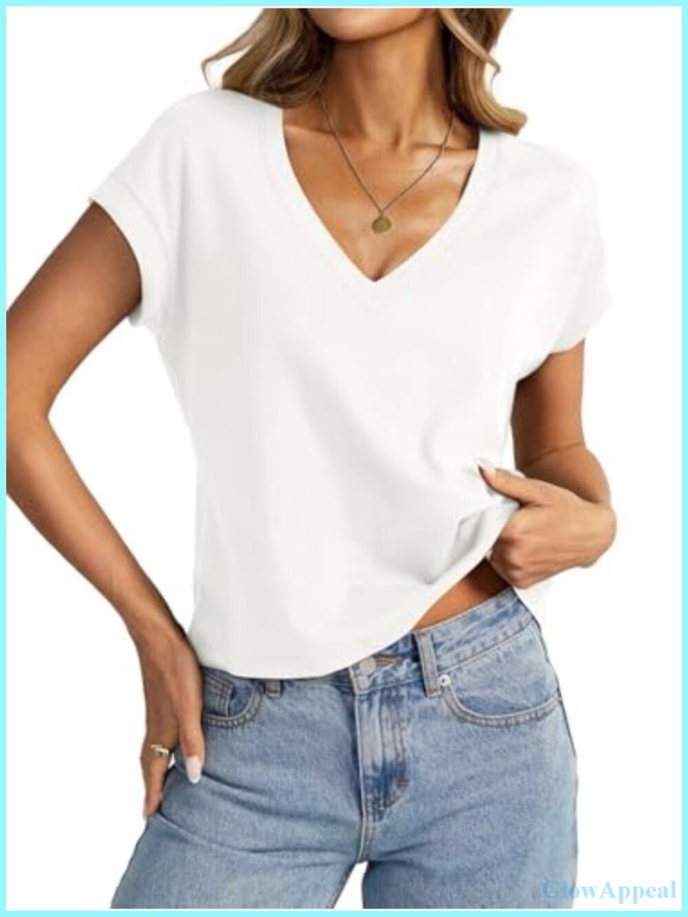 EasyGala Womens Cotton Crop Top Loose Fit V Neck Short Sleeve T Shirt